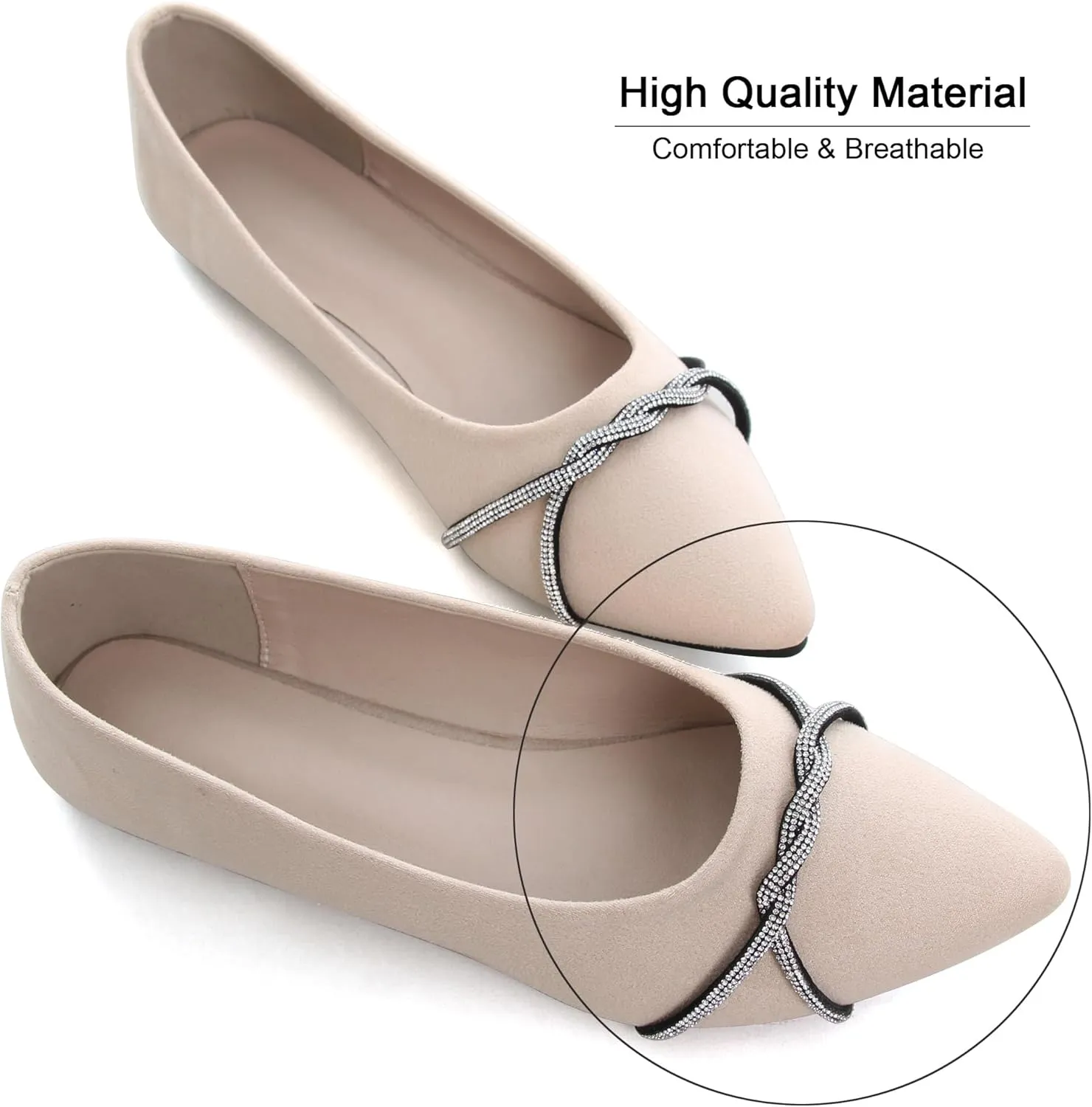 Dear Time Women's Pointed Toe Flat Shoes Rhinestone Chain Shiny Loafers Dress Comfortable Ballets Shoes for Office Work
