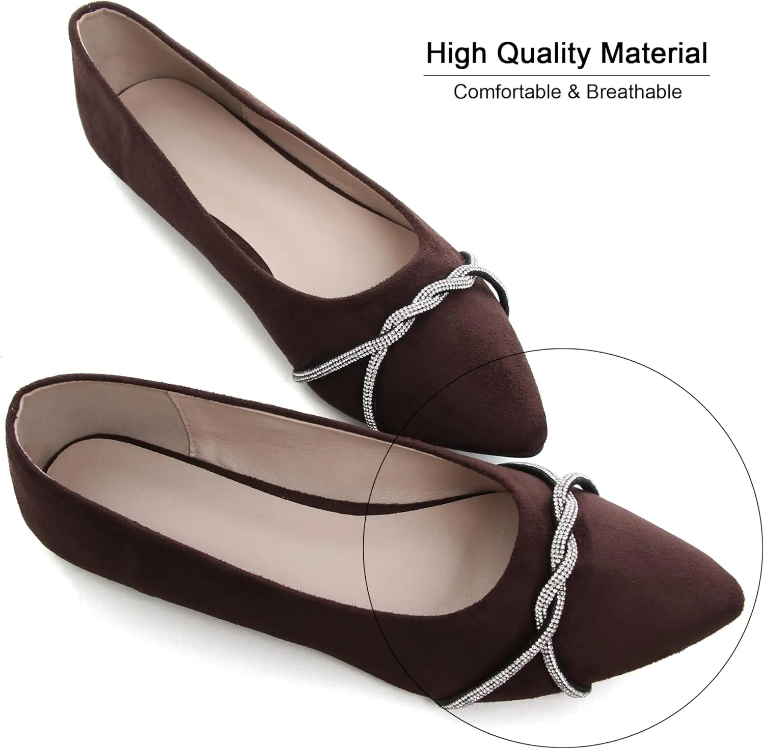 Dear Time Women's Pointed Toe Flat Shoes Rhinestone Chain Shiny Loafers Dress Comfortable Ballets Shoes for Office Work