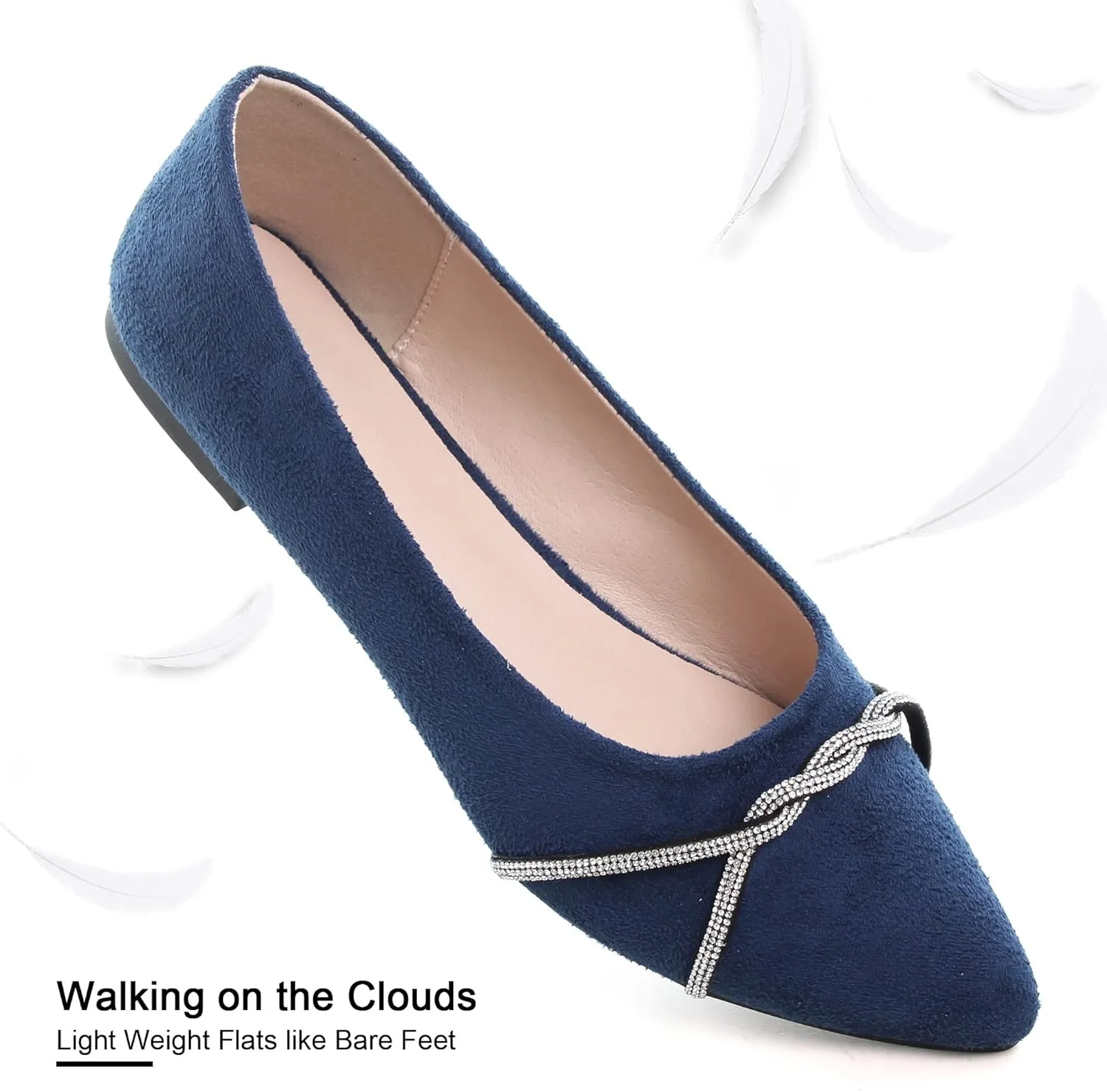 Dear Time Women's Pointed Toe Flat Shoes Rhinestone Chain Shiny Loafers Dress Comfortable Ballets Shoes for Office Work