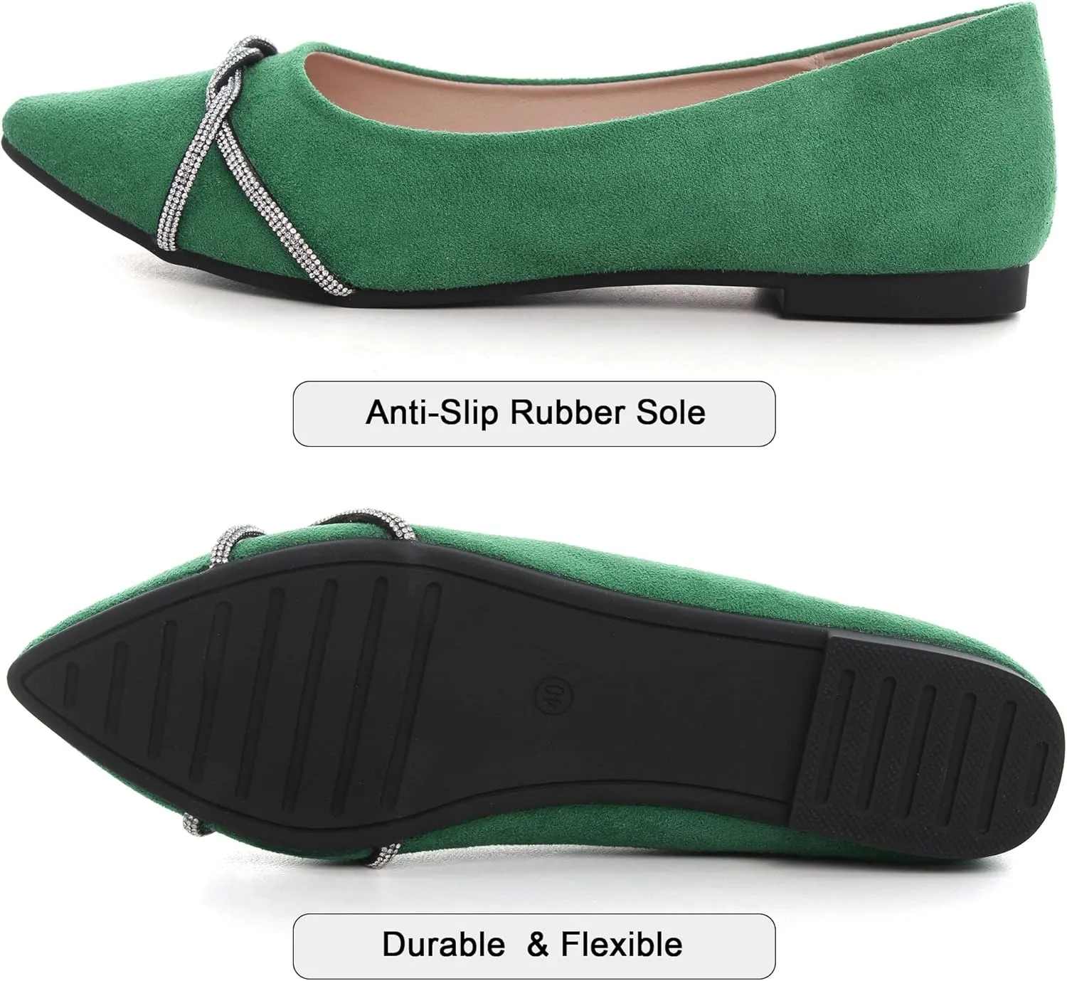 Dear Time Women's Pointed Toe Flat Shoes Rhinestone Chain Shiny Loafers Dress Comfortable Ballets Shoes for Office Work