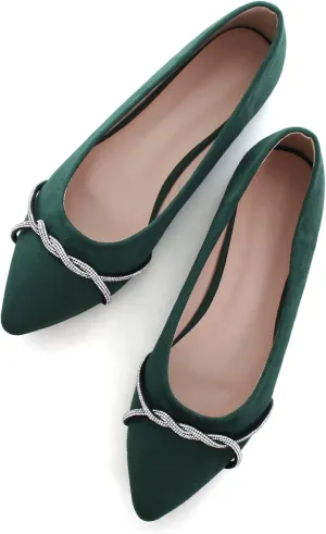 Dear Time Women's Pointed Toe Flat Shoes Rhinestone Chain Shiny Loafers Dress Comfortable Ballets Shoes for Office Work
