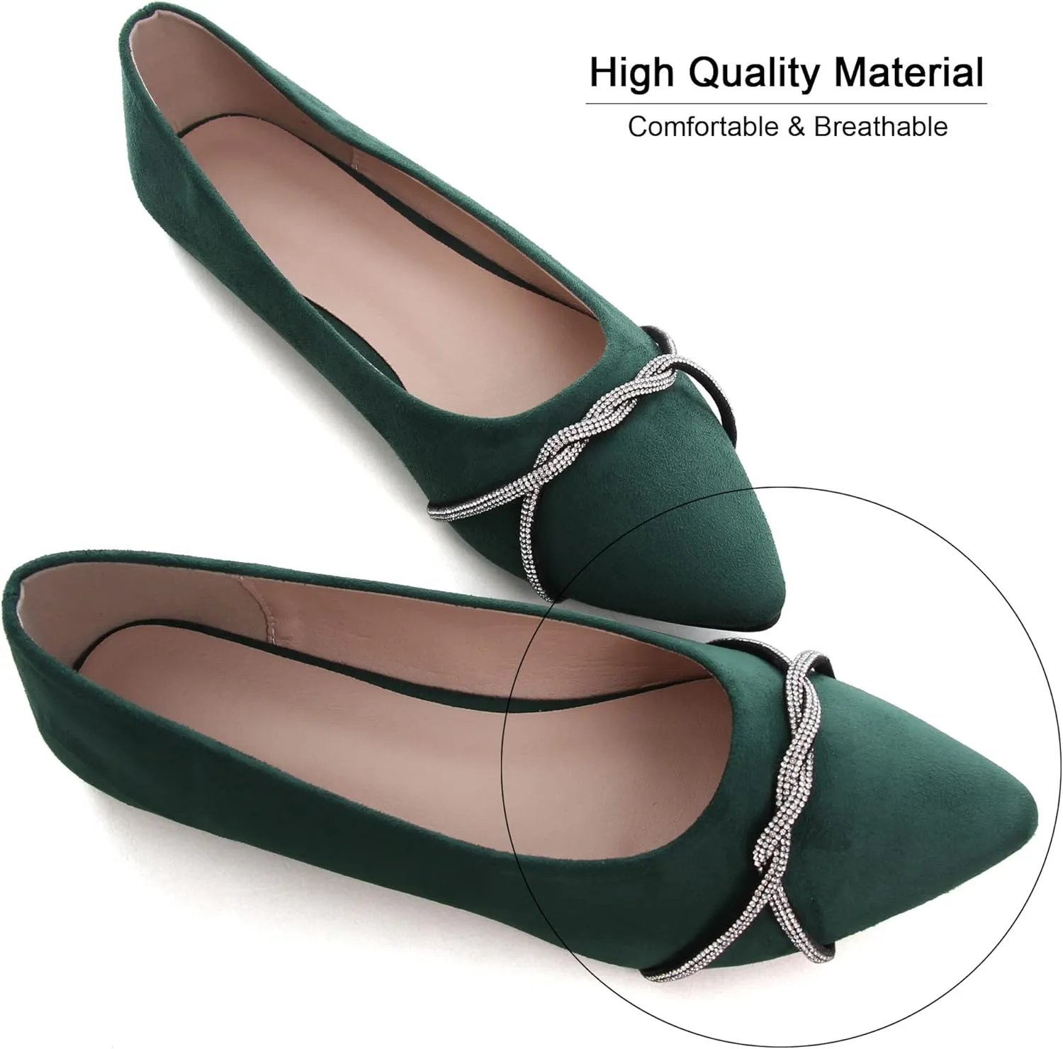 Dear Time Women's Pointed Toe Flat Shoes Rhinestone Chain Shiny Loafers Dress Comfortable Ballets Shoes for Office Work