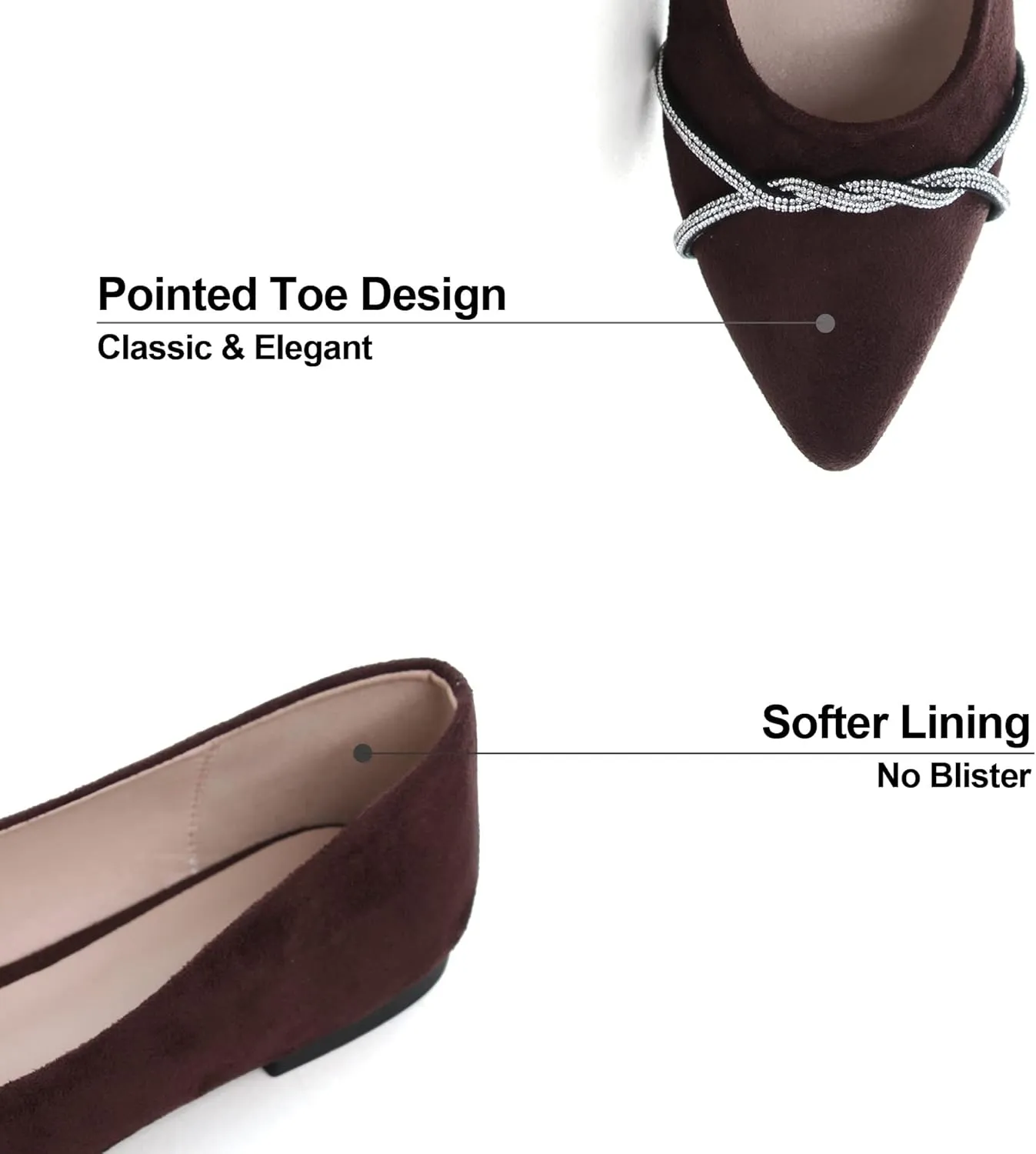 Dear Time Women's Pointed Toe Flat Shoes Rhinestone Chain Shiny Loafers Dress Comfortable Ballets Shoes for Office Work