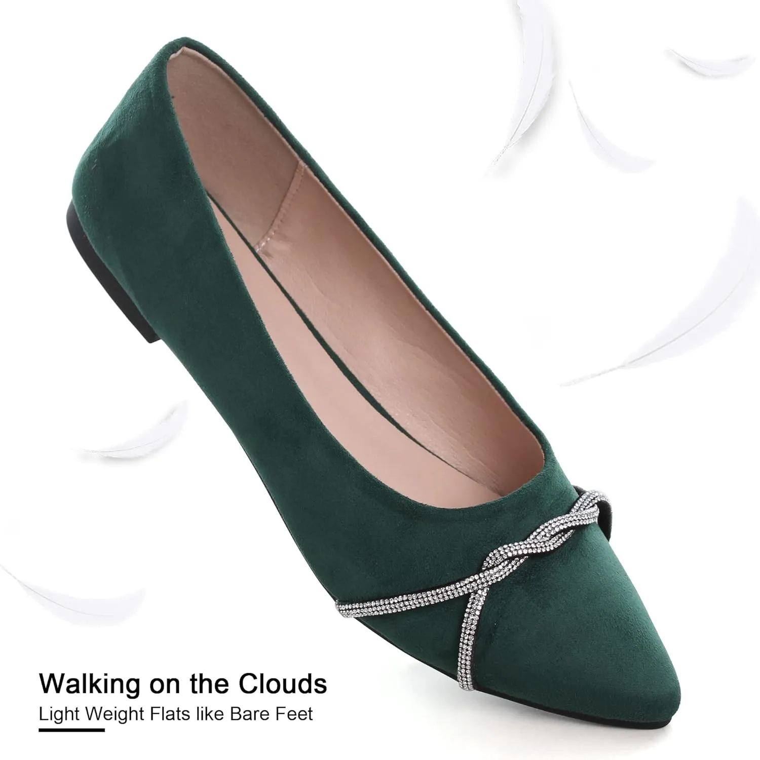 Dear Time Women's Pointed Toe Flat Shoes Rhinestone Chain Shiny Loafers Dress Comfortable Ballets Shoes for Office Work