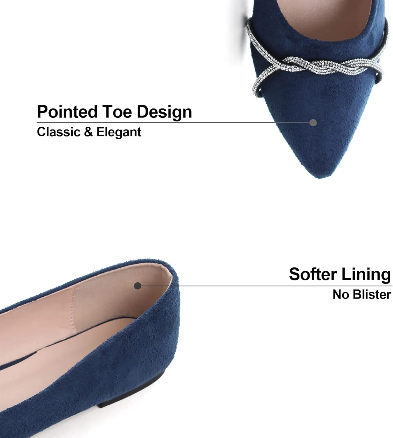 Dear Time Women's Pointed Toe Flat Shoes Rhinestone Chain Shiny Loafers Dress Comfortable Ballets Shoes for Office Work