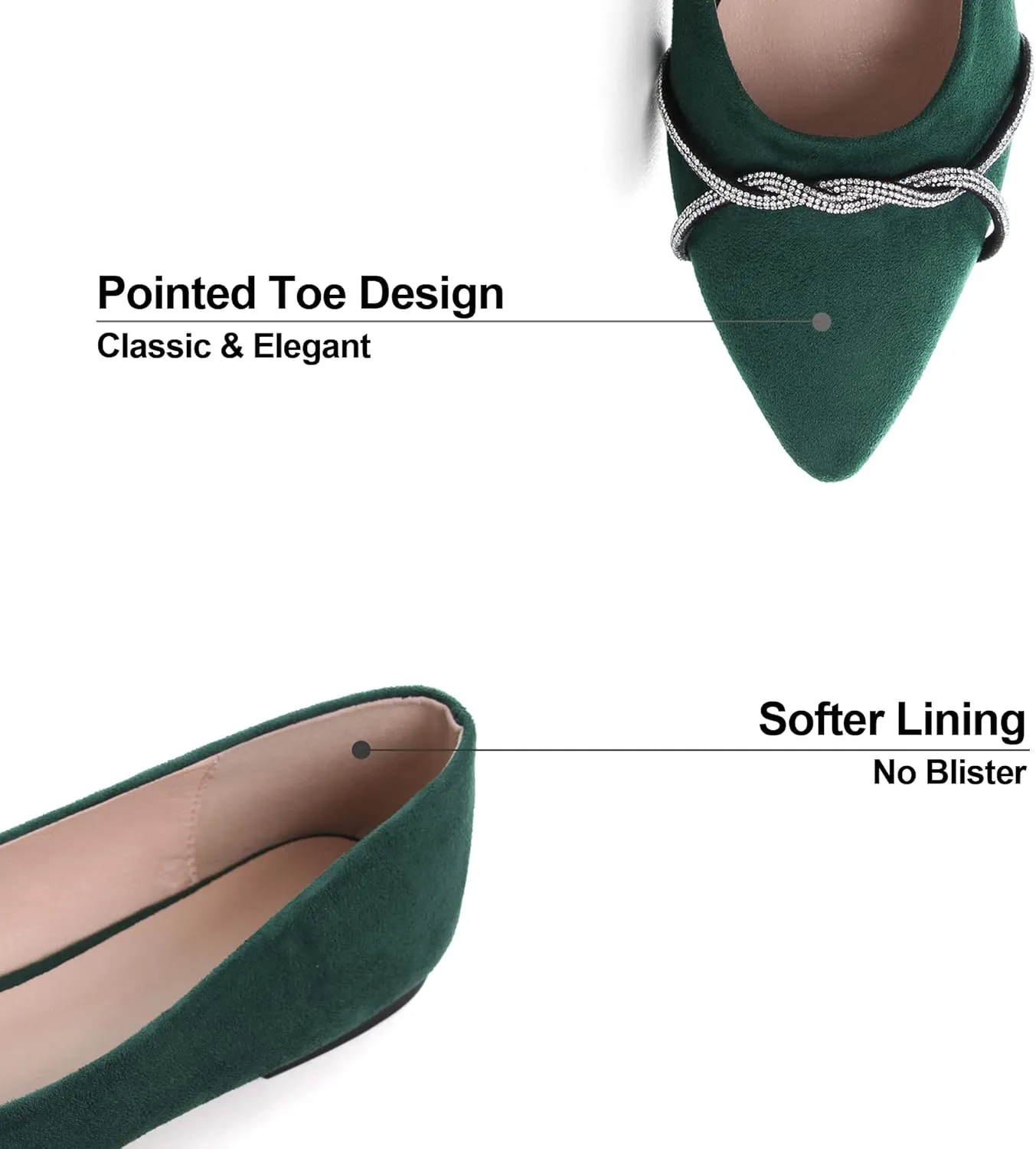 Dear Time Women's Pointed Toe Flat Shoes Rhinestone Chain Shiny Loafers Dress Comfortable Ballets Shoes for Office Work