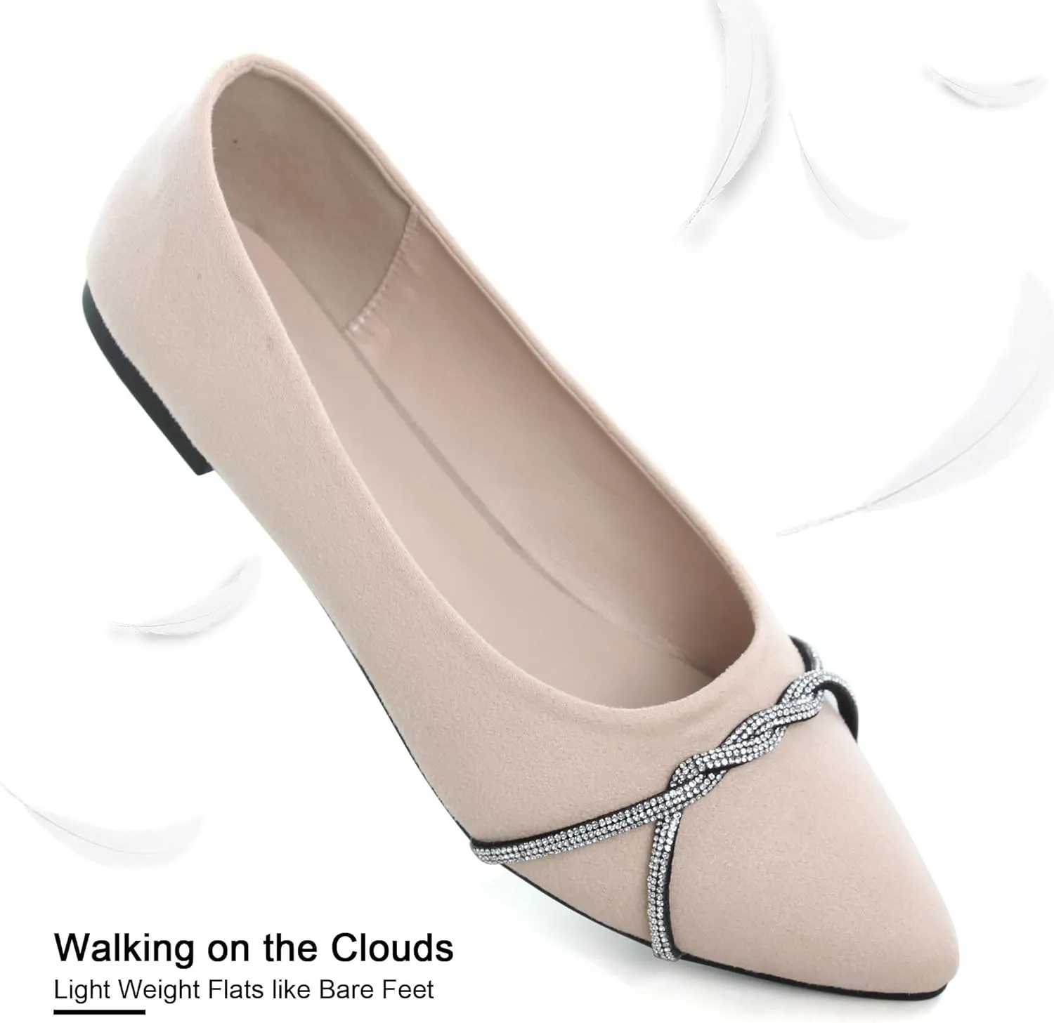Dear Time Women's Pointed Toe Flat Shoes Rhinestone Chain Shiny Loafers Dress Comfortable Ballets Shoes for Office Work