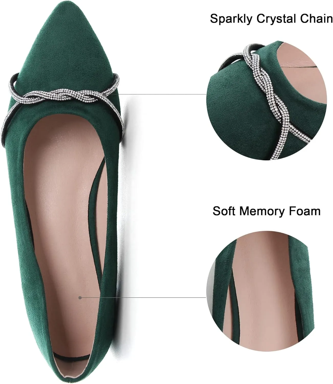 Dear Time Women's Pointed Toe Flat Shoes Rhinestone Chain Shiny Loafers Dress Comfortable Ballets Shoes for Office Work