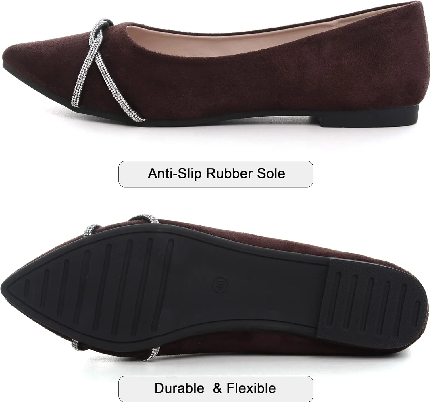 Dear Time Women's Pointed Toe Flat Shoes Rhinestone Chain Shiny Loafers Dress Comfortable Ballets Shoes for Office Work