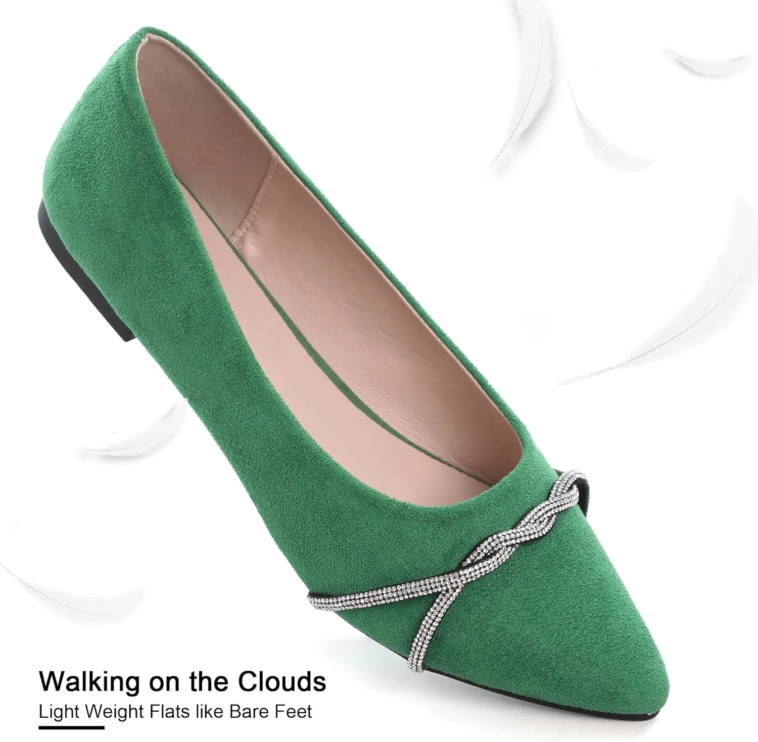 Dear Time Women's Pointed Toe Flat Shoes Rhinestone Chain Shiny Loafers Dress Comfortable Ballets Shoes for Office Work