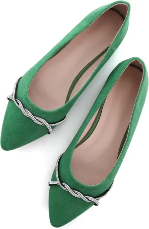 Dear Time Women's Pointed Toe Flat Shoes Rhinestone Chain Shiny Loafers Dress Comfortable Ballets Shoes for Office Work