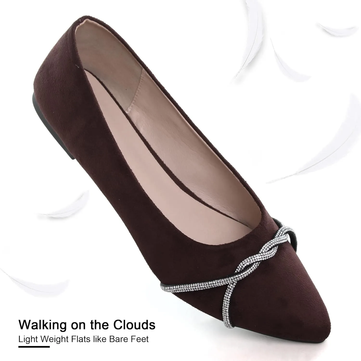 Dear Time Women's Pointed Toe Flat Shoes Rhinestone Chain Shiny Loafers Dress Comfortable Ballets Shoes for Office Work