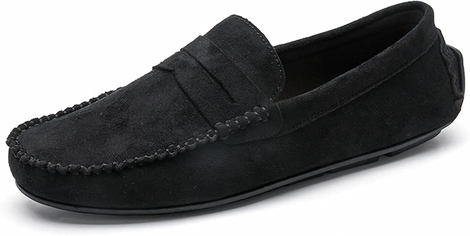 Driving Moccasins for Men Suede Vamp Penny Loafer Stitching Details Round Toe Comfortable Flexible Resistant Casual Slip On for Any Attire