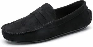 Driving Moccasins for Men Suede Vamp Penny Loafer Stitching Details Round Toe Comfortable Flexible Resistant Casual Slip On for Any Attire