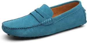 Easy to Put and Remove Smoking Loafer Driving Moccasins for Men Genuine Leather Suede Vamp Penny Loafer Stitching Details Round Toe Soft Flat Heel Flexible Comfortable for All Occasions