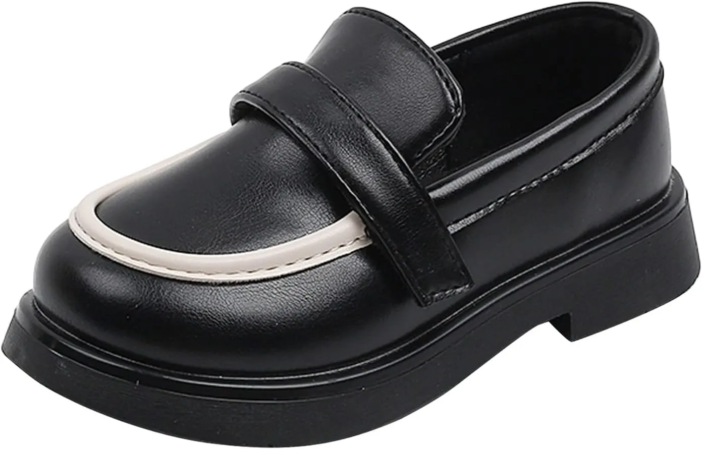 EnJoCho Kids Sport Shoes Toddler Boys Girls Dress Shoes PU Leather Wedding School Loafer Flats Boys Dress Shoes (Black, 28)