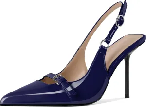 Esvowido Womens Slingback High Heels Pumps Slip-on Closed Pointed Toe Pumps Stiletto Slingback Heels Shoes Patent Leather Dress High Heels for Women