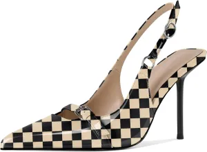 Esvowido Womens Slingback High Heels Pumps Slip-on Closed Pointed Toe Pumps Stiletto Slingback Heels Shoes Patent Leather Dress High Heels for Women