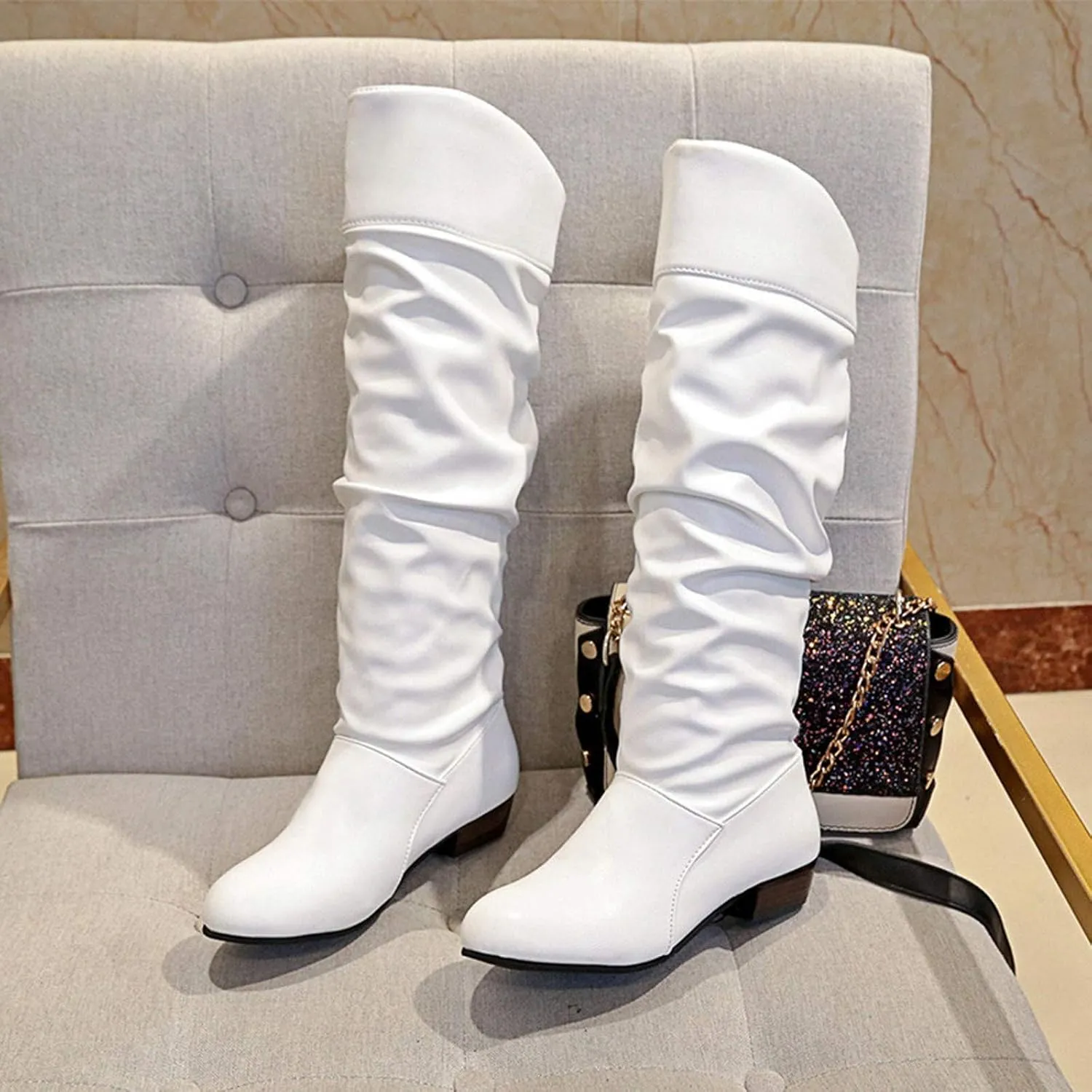 Extra Wide Calf Western Boots for Women Plus Size Dressy Boots Women 2 Inch Knee High Black Cowgirl Boots Wide Calf No Heel Womens Brown Leather Shoes Cowboy Boots for Women Booties and Mid Calf