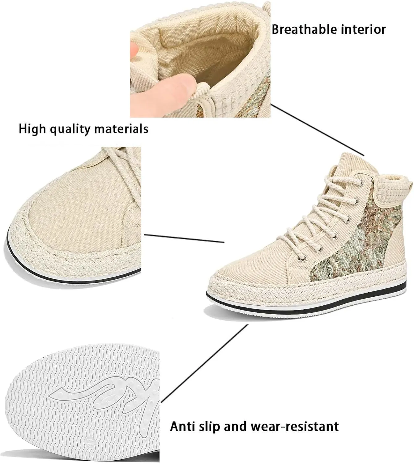 Exusiai Men High-Top Distressed Denim Skate Shoes Breathable Cloth Non-Slip Outdoor Casual Shoes Good Grip, Lace-Up Closure, Round Toe