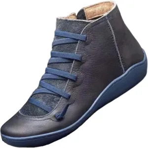 Fall Ankle Boots for Women No Heel 2024, New Arch Support Boots Fashion Lace Up Side Zipper Retro Ankle Booties, Comfortable Slip On Flat Low Heel Boots