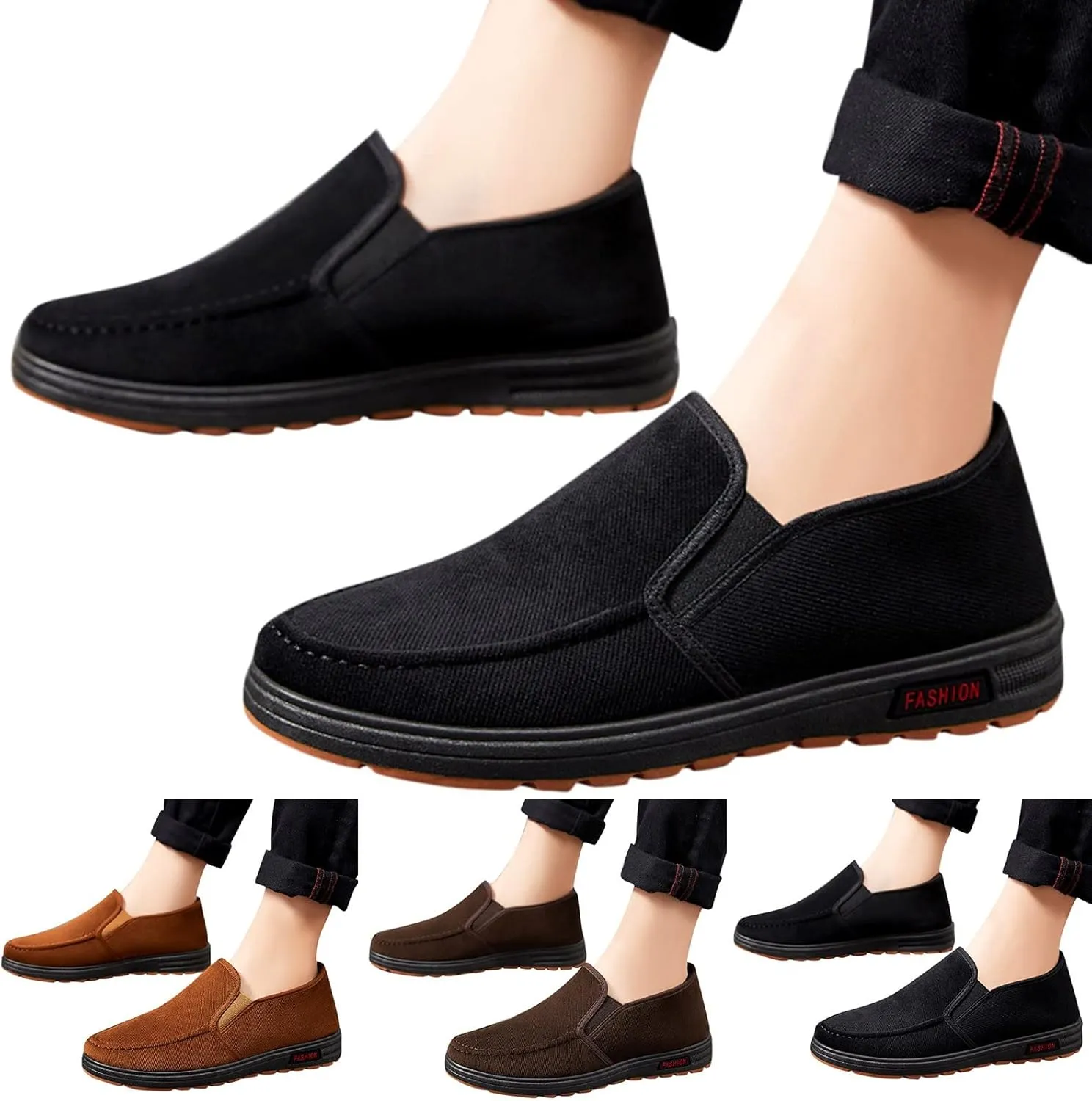 Fashion and Winter Men Casual Shoes Flat Non Slip Canvas Upper Round Toe Solid Color Slip Casual Shoes for Men No Laces