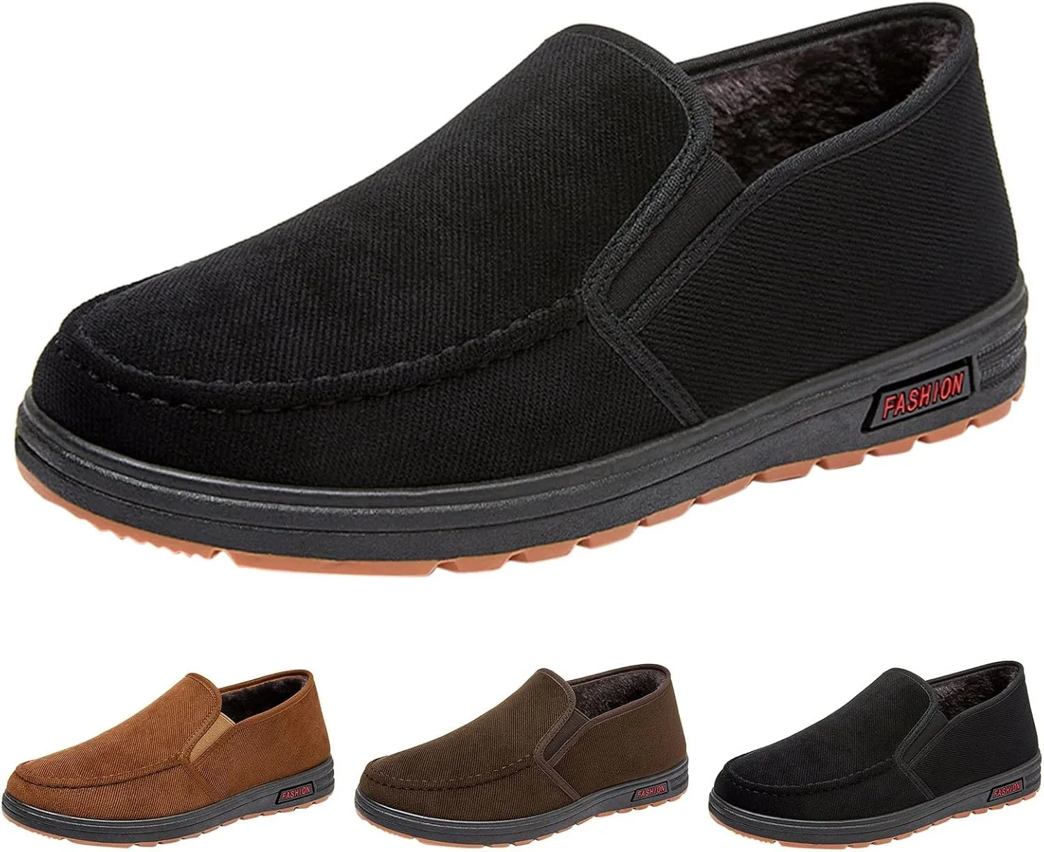 Fashion and Winter Men Casual Shoes Flat Non Slip Canvas Upper Round Toe Solid Color Slip Casual Shoes for Men No Laces