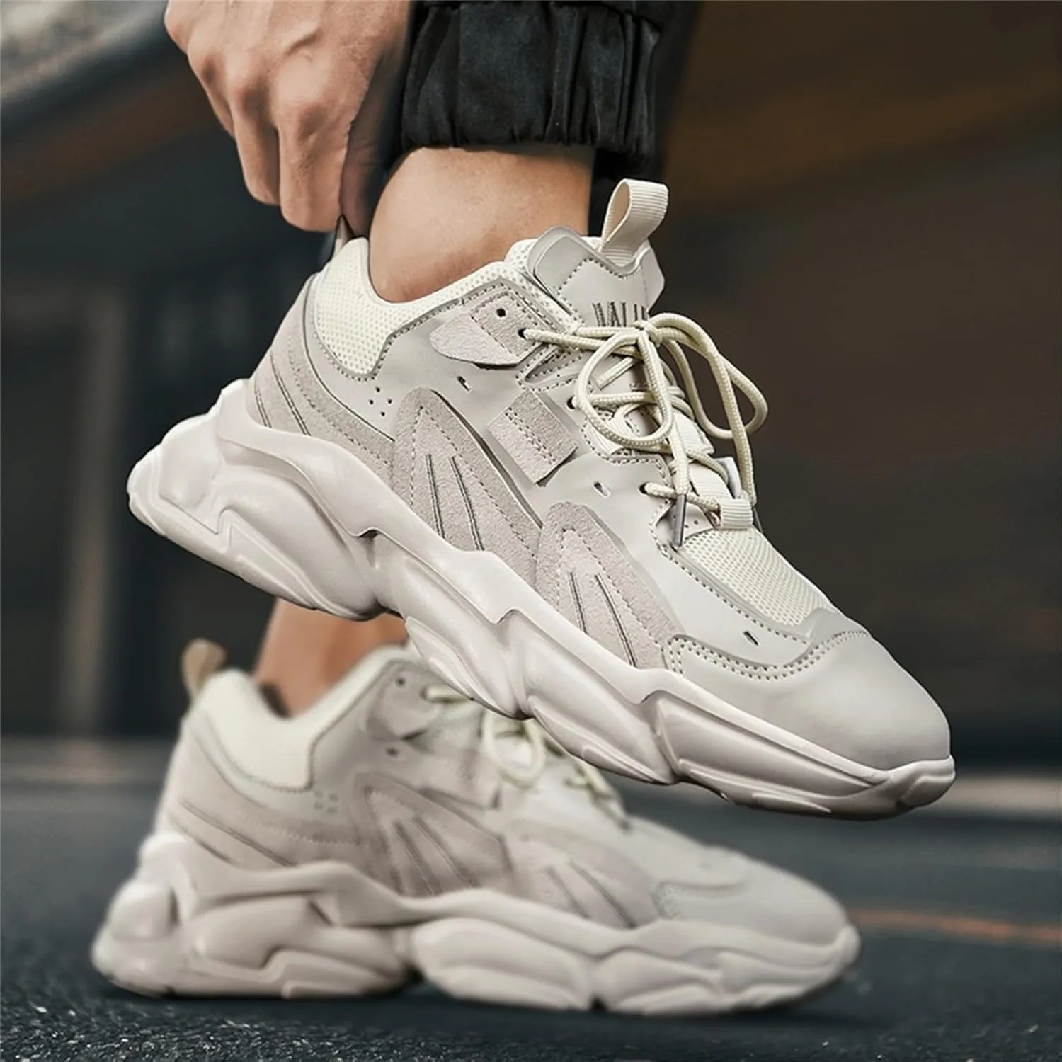 Fashion Breathable Mesh Lace Up Chunky Sneakers for Mens Lightweight Non-Slip Round Toe Walking Running Shoes Outdoor Sport Dad Shoes