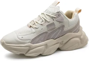Fashion Breathable Mesh Lace Up Chunky Sneakers for Mens Lightweight Non-Slip Round Toe Walking Running Shoes Outdoor Sport Dad Shoes