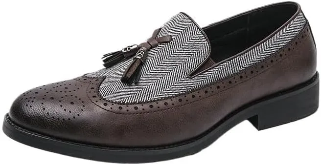 Fashion Men's Leather Shoes Business Dress Oxford Shoes for Men Two Tone Leather Shoes for Men with Tassel Slip On Men's Loafers
