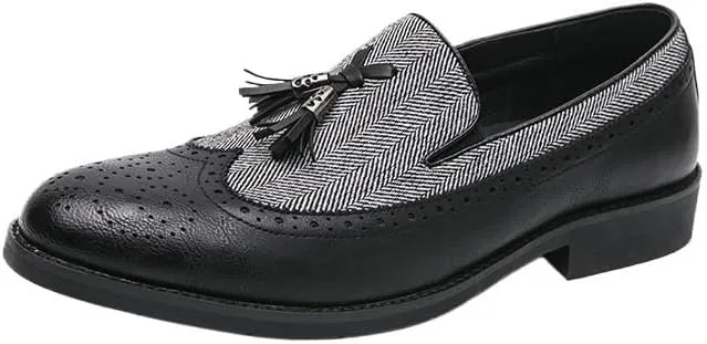 Fashion Men's Leather Shoes Business Dress Oxford Shoes for Men Two Tone Leather Shoes for Men with Tassel Slip On Men's Loafers