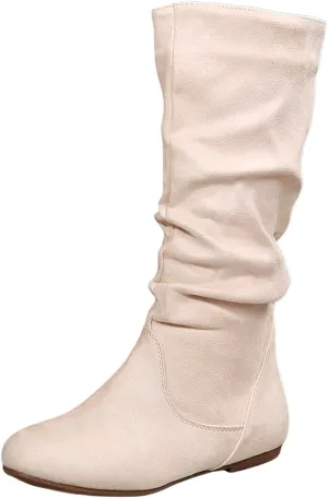 Flat Boots Women Knee High Winter Boots Zipper Suede Boots Long Slouchy Boots Western Boots Wide Calf Boots
