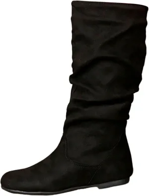 Flat Boots Women Knee High Winter Boots Zipper Suede Boots Long Slouchy Boots Western Boots Wide Calf Boots