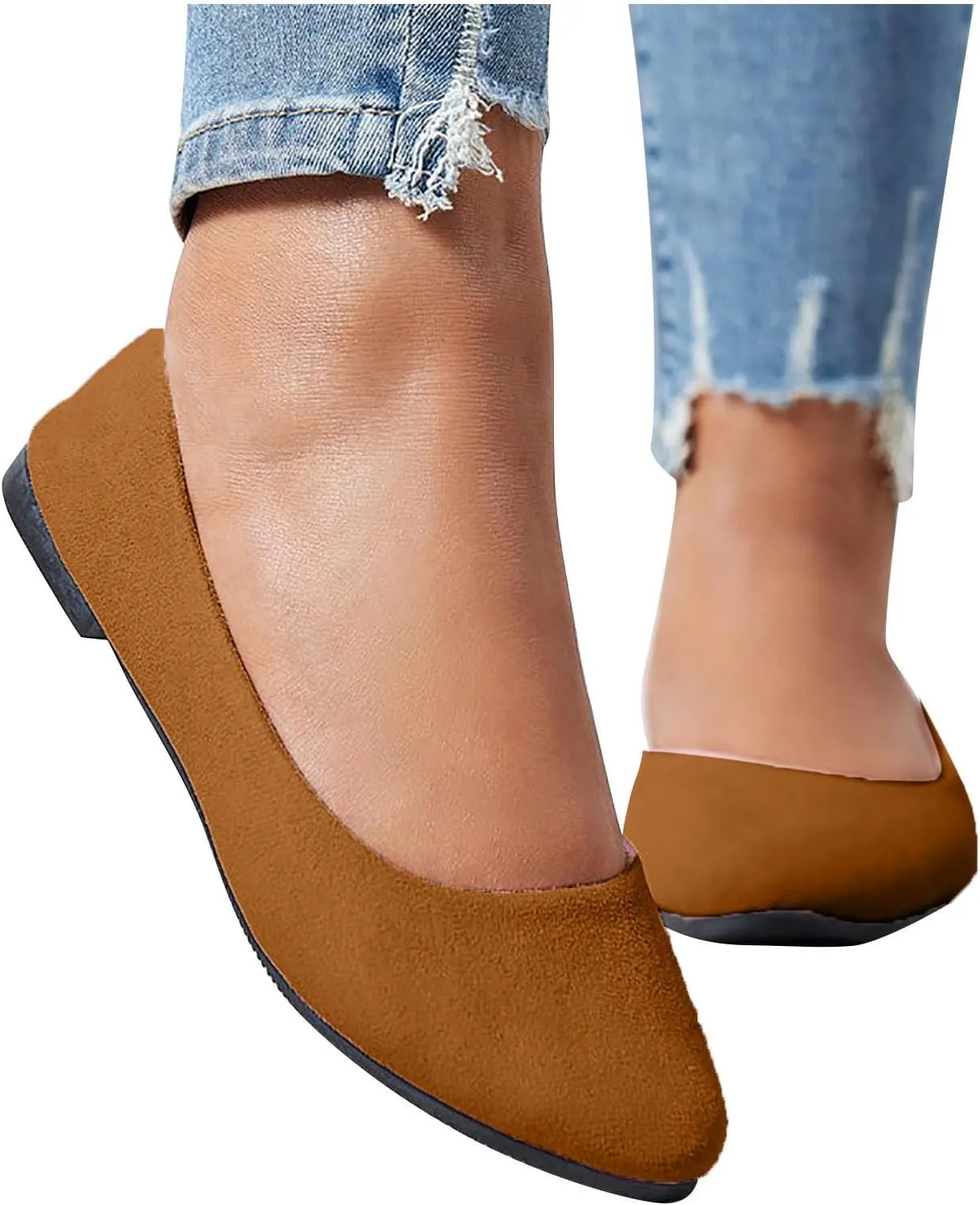 Flat Shoes for Women Comfortable Slip On Walking Ballerina Shoe Ladies Pointed-Toe Ballet Flats Suede Shallow Single-Shoes