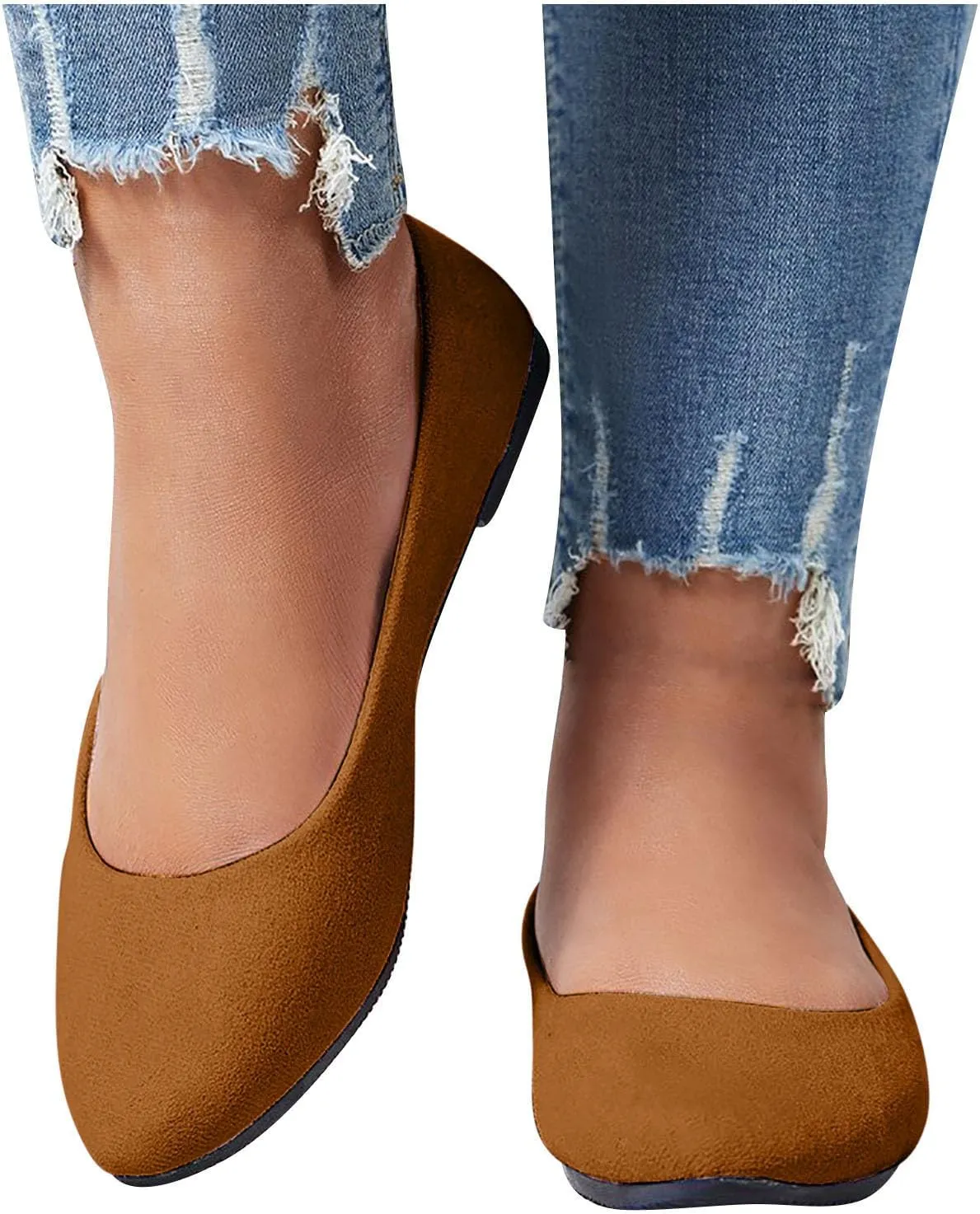 Flat Shoes for Women Comfortable Slip On Walking Ballerina Shoe Ladies Pointed-Toe Ballet Flats Suede Shallow Single-Shoes