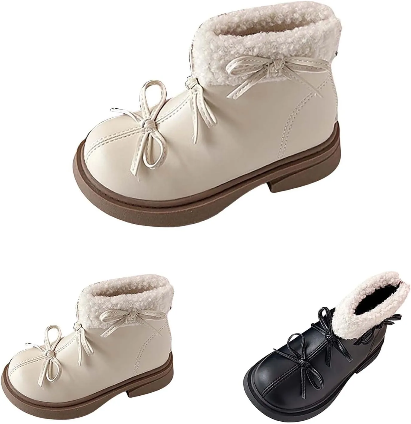 Girl Snow Boots Lace Up Plush Lined Slip On Shoes Leather Winter Walking Shoes Non Slip Round Toe Ankle Boots