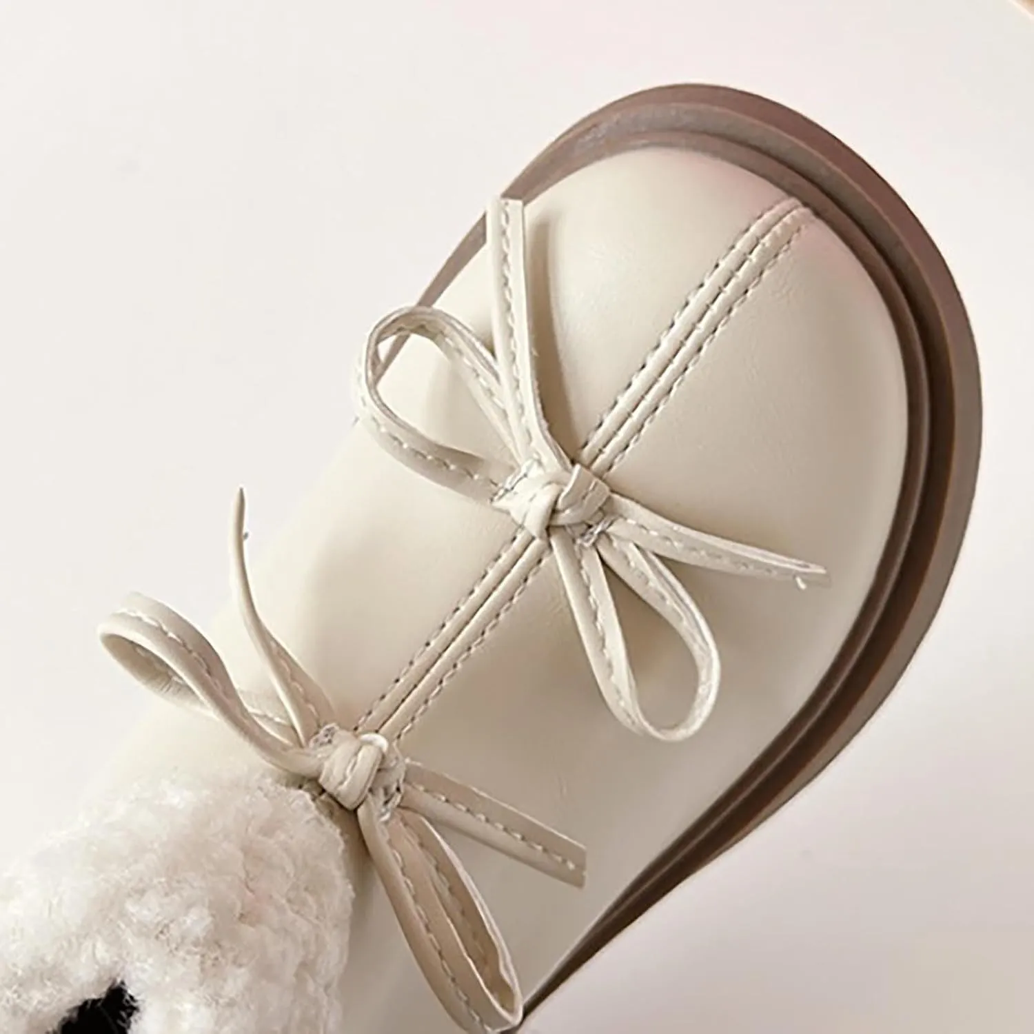 Girl Snow Boots Lace Up Plush Lined Slip On Shoes Leather Winter Walking Shoes Non Slip Round Toe Ankle Boots