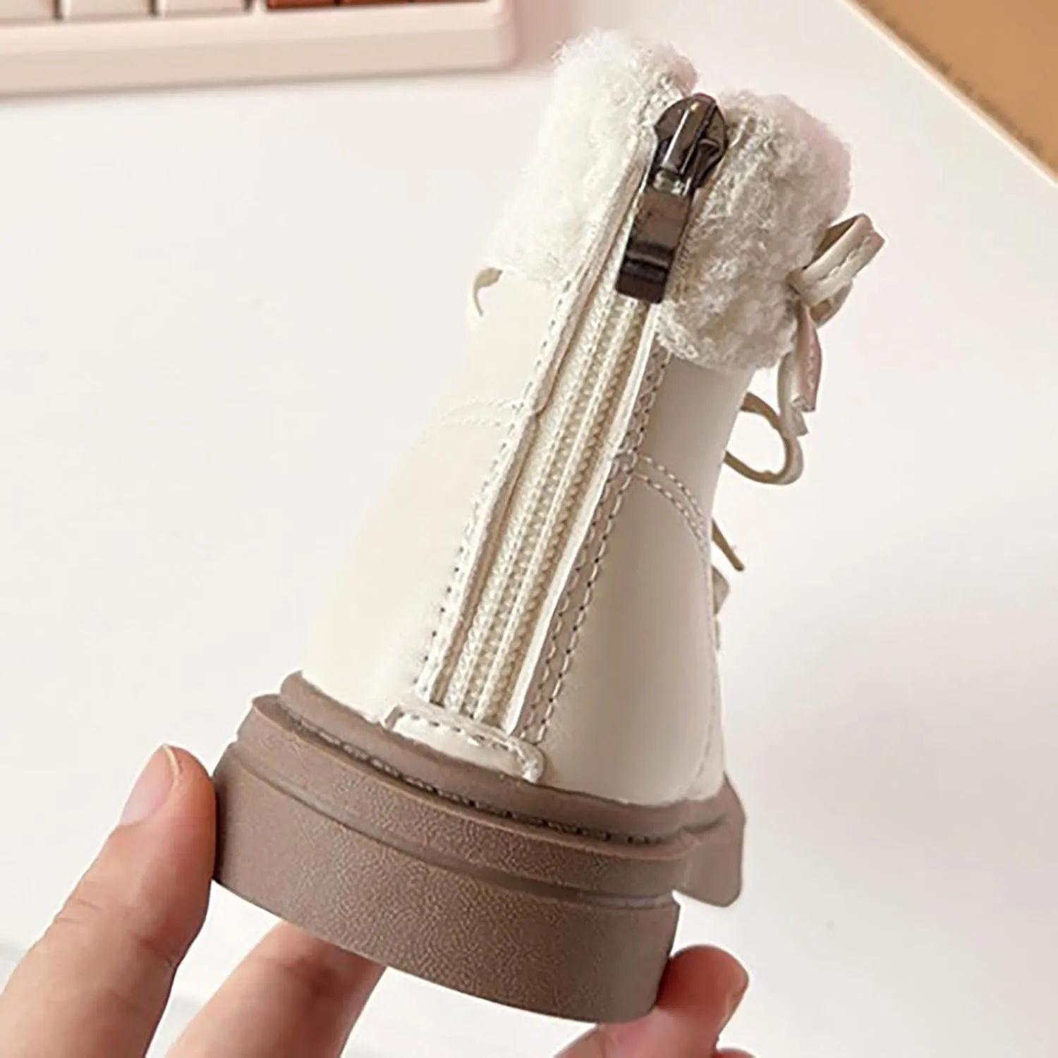 Girl Snow Boots Lace Up Plush Lined Slip On Shoes Leather Winter Walking Shoes Non Slip Round Toe Ankle Boots