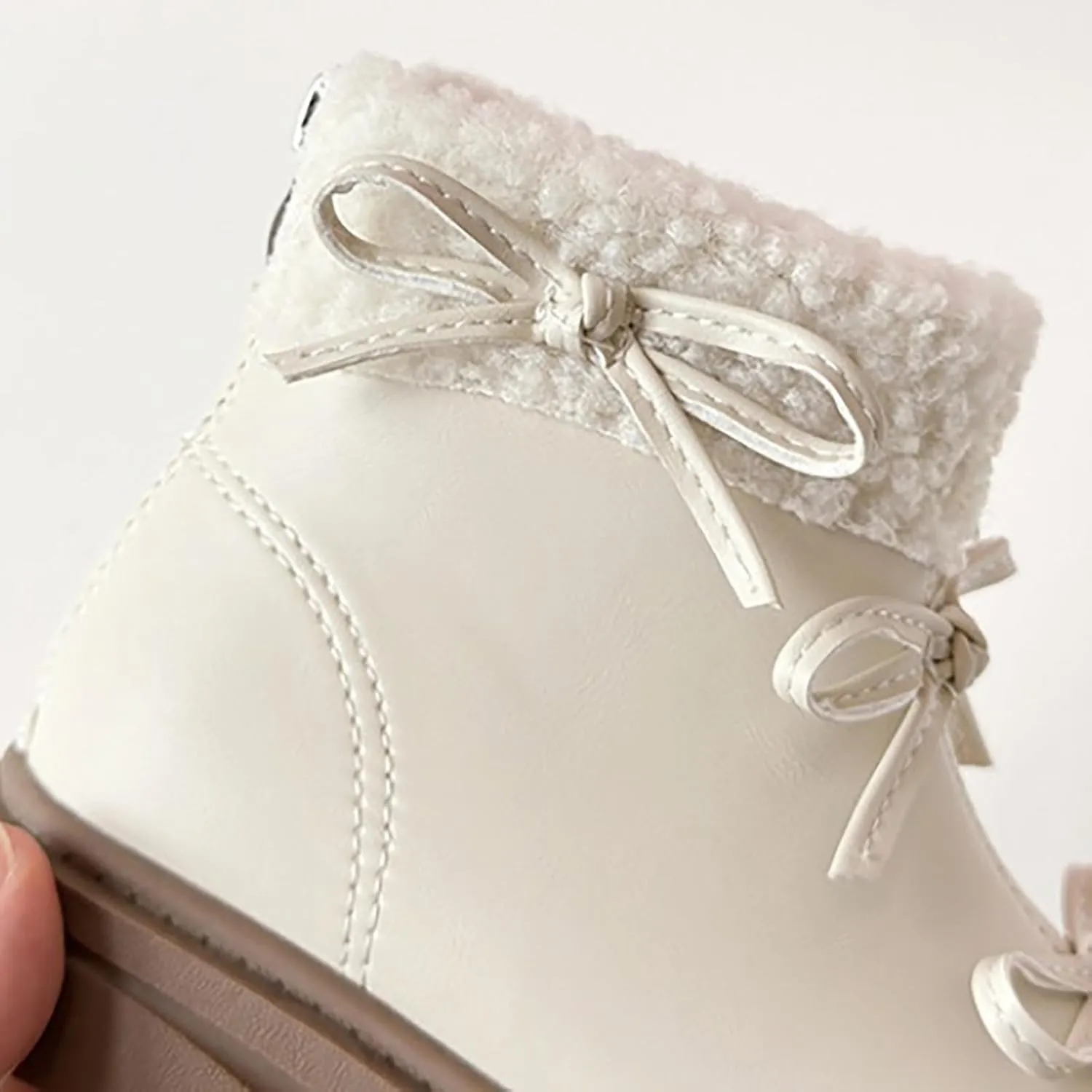 Girl Snow Boots Lace Up Plush Lined Slip On Shoes Leather Winter Walking Shoes Non Slip Round Toe Ankle Boots