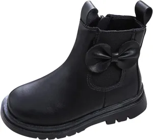 Girls Ankle Boots Low Block Heel Platform Bowknot Zipper Chunky Pu Leather Short Booties Big Little Kid