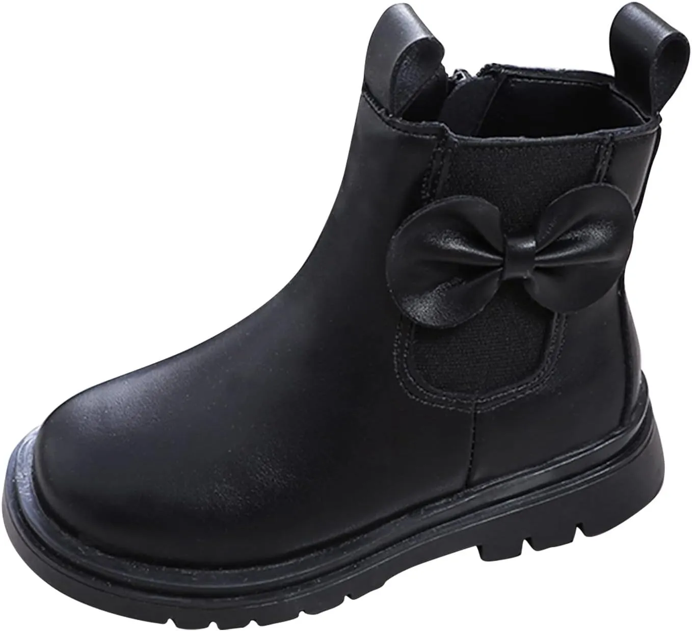 Girls Ankle Boots Low Block Heel Platform Bowknot Zipper Chunky Pu Leather Short Booties Big Little Kid