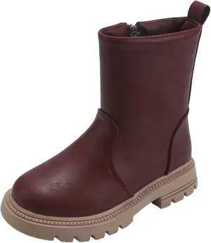 Girls Ankle Boots Low Heel Side Zipper Fall Winter Booties Outdoor Chunky Platform Solid Shoes for Little/Big Kids
