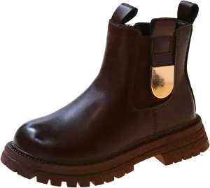 Girls Anti-slip Ankle Boots Water Proof Autumn Winter PU Leather Thick Bottom Pull On Riding Winter Boots for Big Girls