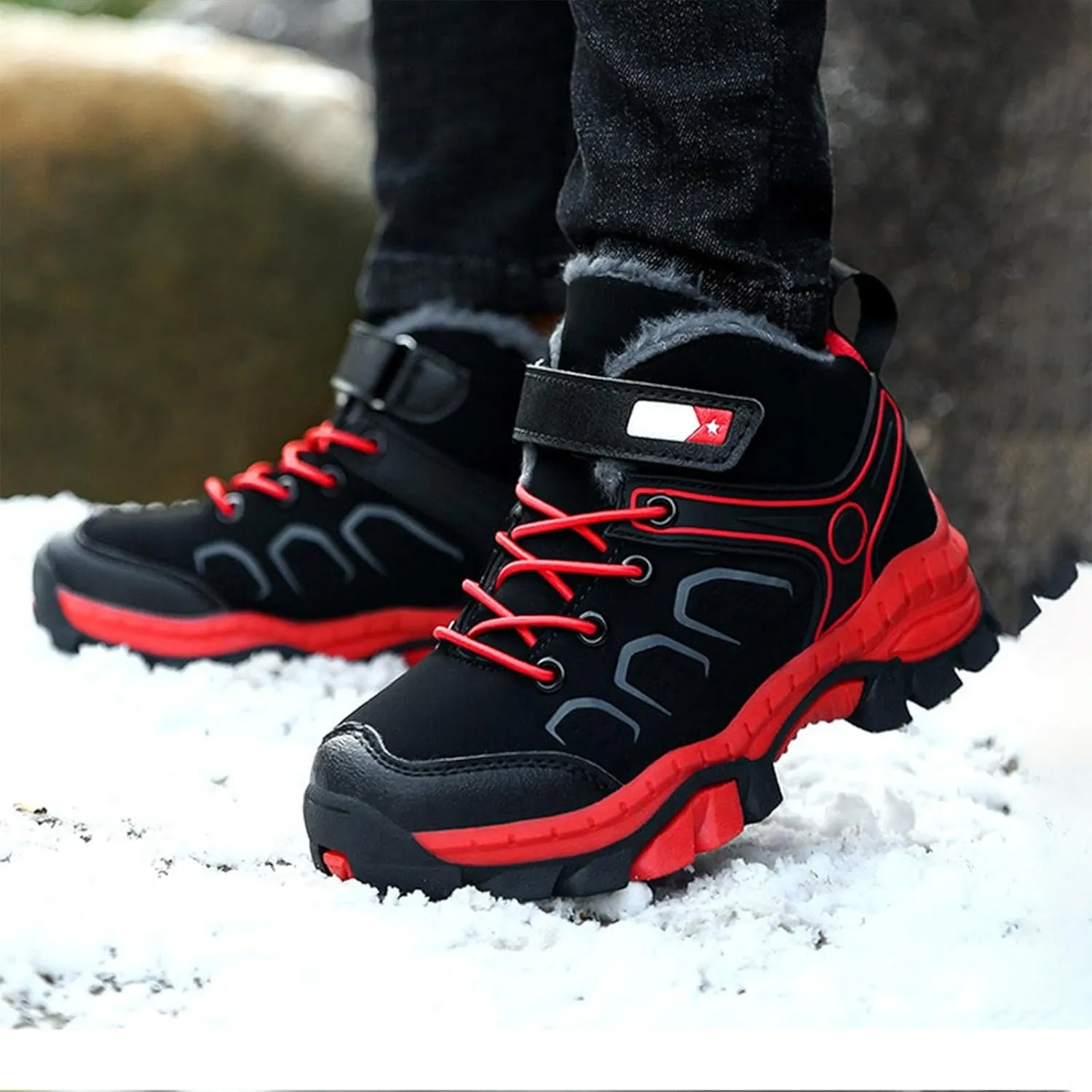 Girls Boys Winter Warm Hiking Snow Boots Soft Faux Fur Lined Outdoor Non-Slip Walking Climbing Sneakers