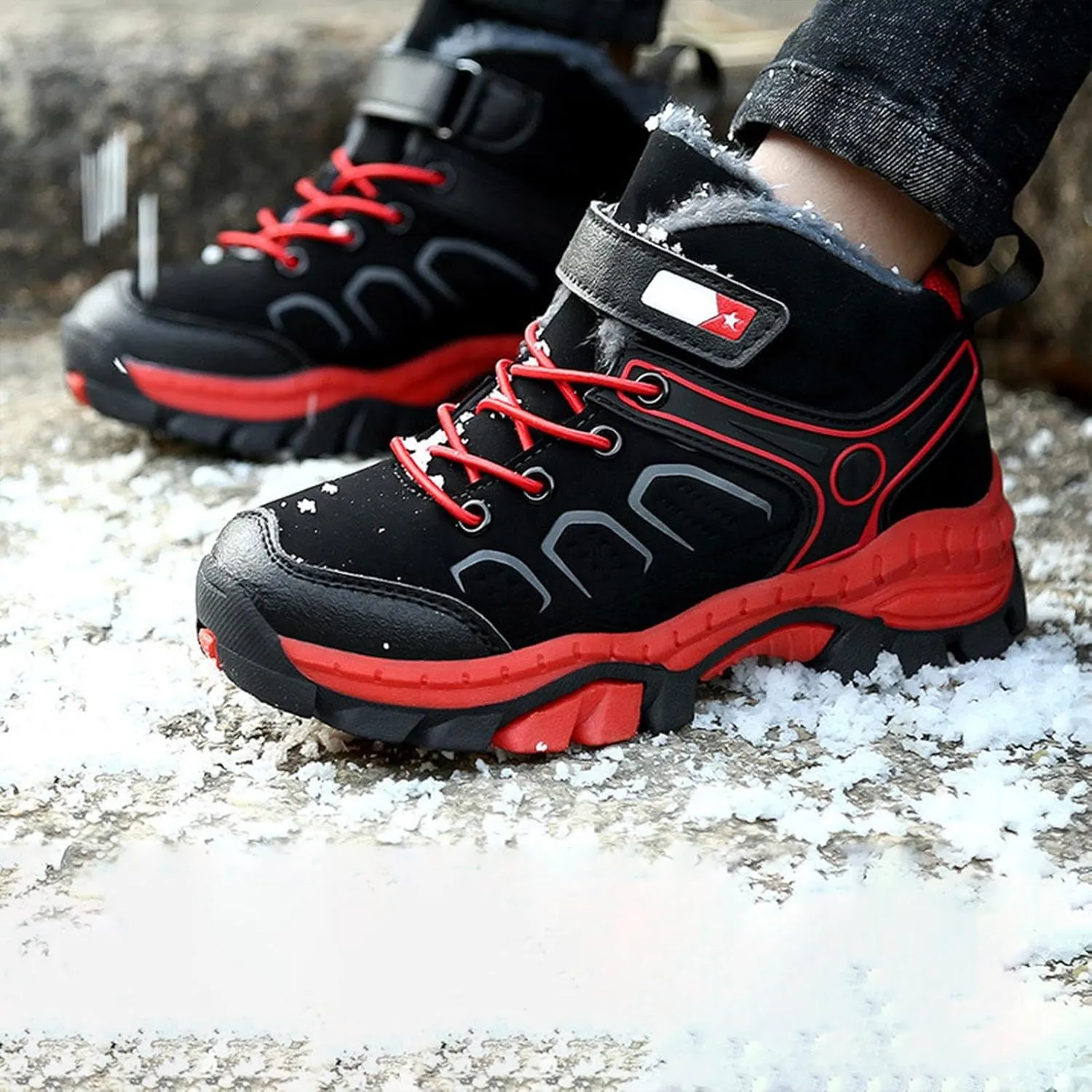 Girls Boys Winter Warm Hiking Snow Boots Soft Faux Fur Lined Outdoor Non-Slip Walking Climbing Sneakers