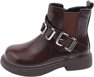 Girls Buckle Ankle Boots with Side Zipper Low Heel Soft Rubber Bottom Fashion Hiking Shoes for Little/Big Kids