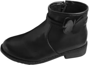 Girls Butterfly Decor Zip Side Boots Western Boots Kids Ankle Boots Girls Low Heel Riding Walking Shoes for Babies