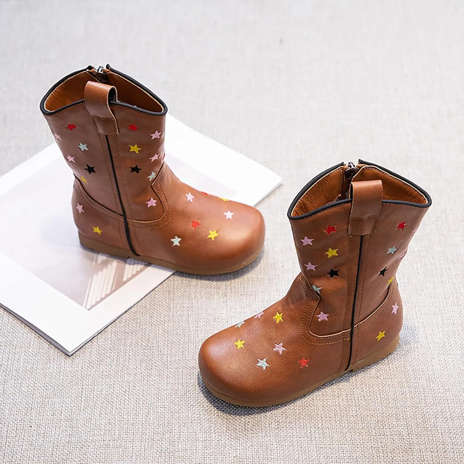 Girls' Cowboy Boots Western Country Ankle Boots Mid Calf Riding Shoes for Toddlers Little and Big Girls