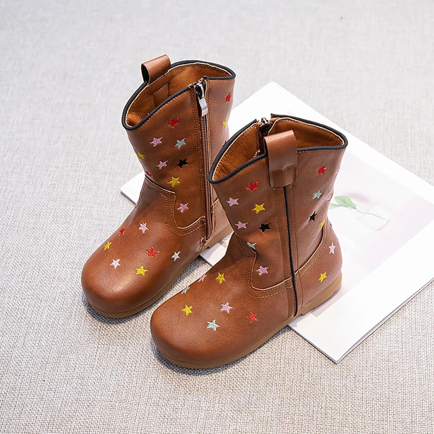 Girls' Cowboy Boots Western Country Ankle Boots Mid Calf Riding Shoes for Toddlers Little and Big Girls