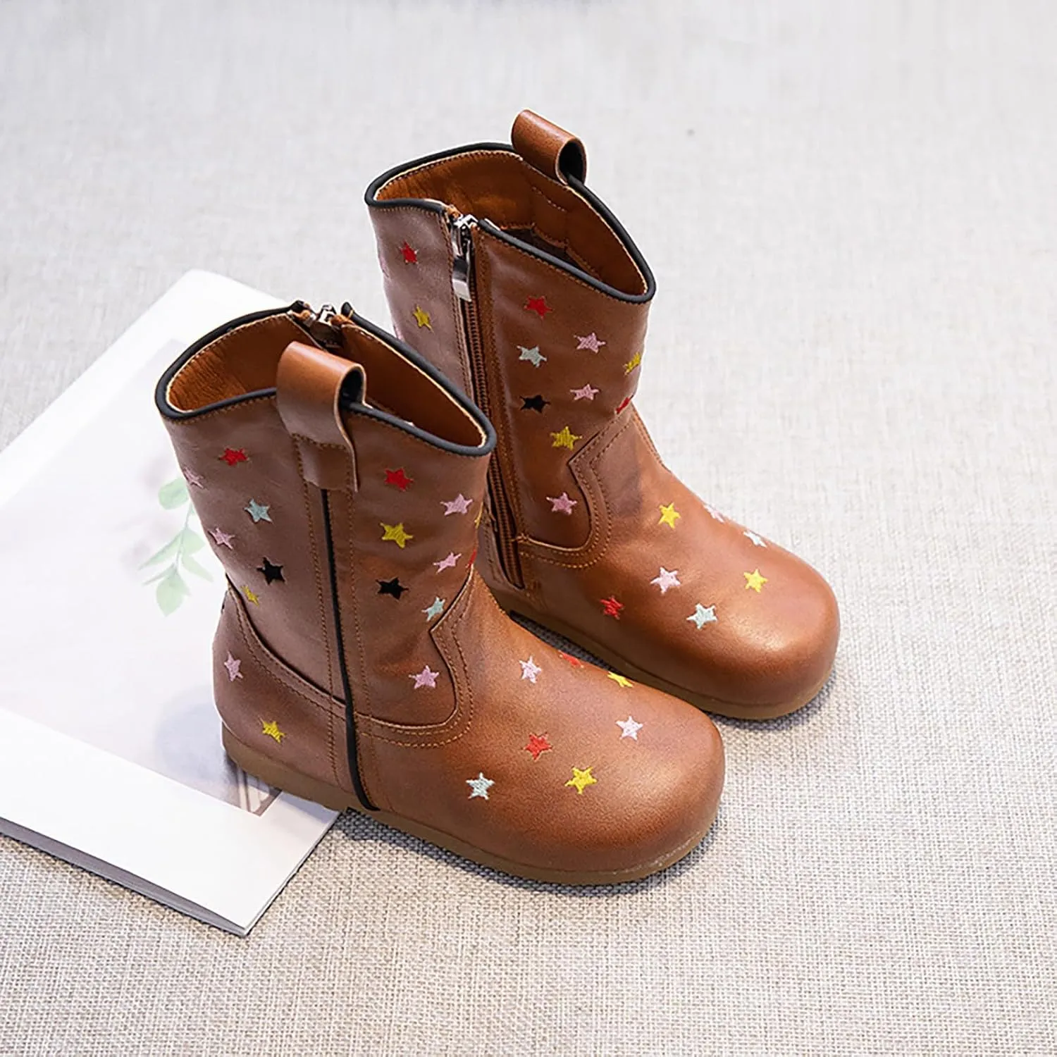 Girls' Cowboy Boots Western Country Ankle Boots Mid Calf Riding Shoes for Toddlers Little and Big Girls